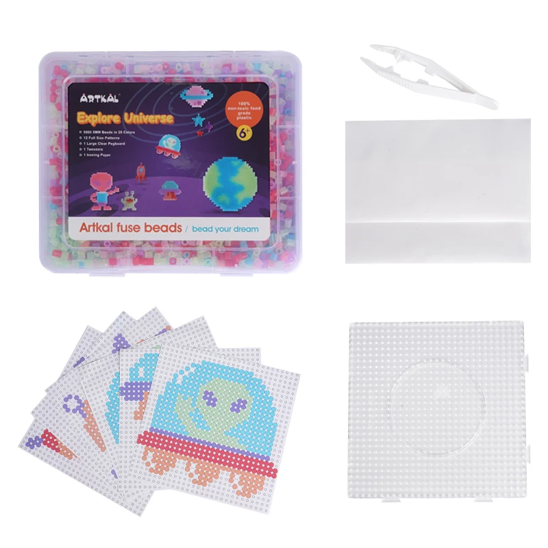 Artkal Hot Sale Pegboard Large Square Glow in Dark Color Midi 5mm Fuse Ironing Beads Kits