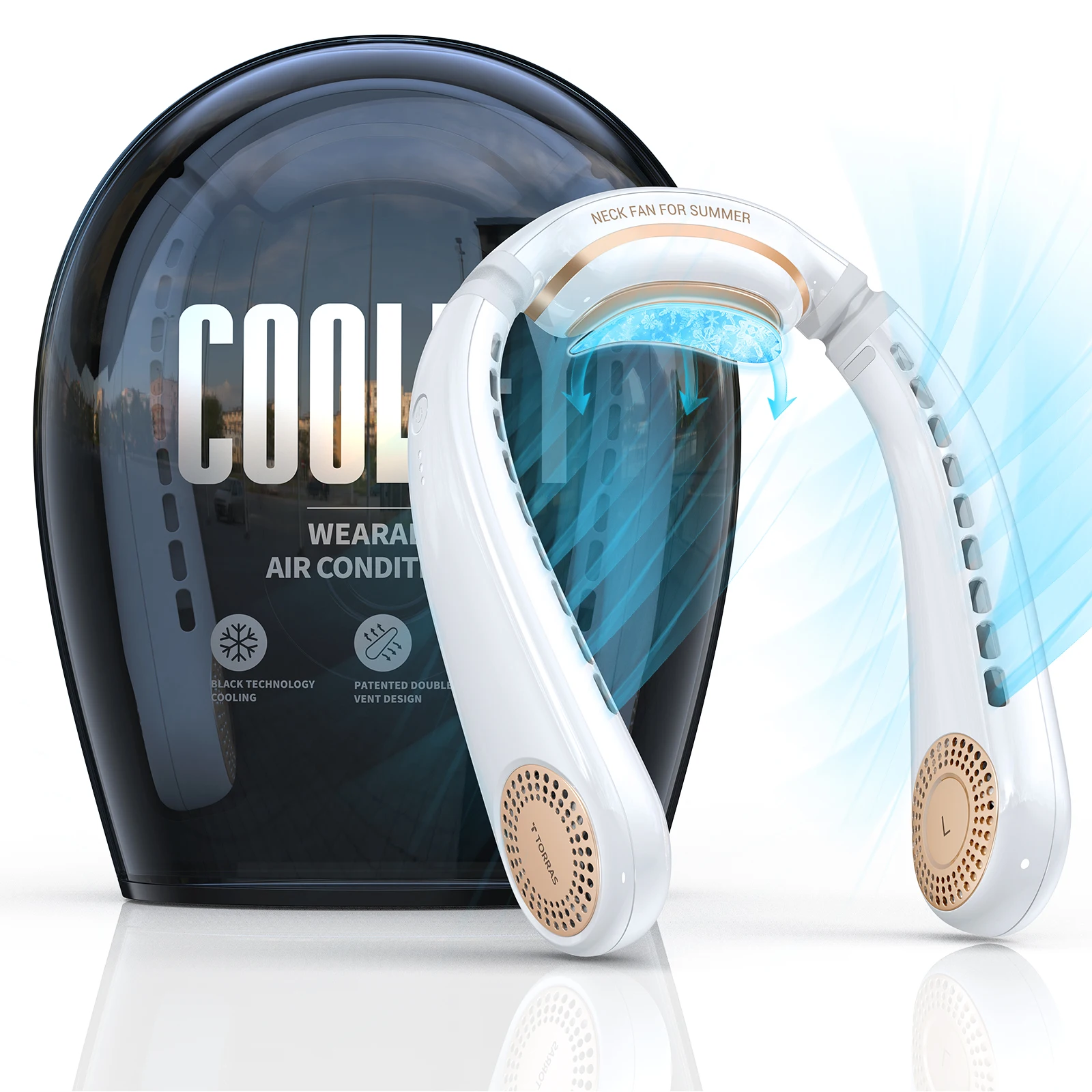TORRAS 2021 Coolify Series Wearable Air Conditioner Leafless Rechargeable USB Powered Semiconductor Cooling Neck Fan