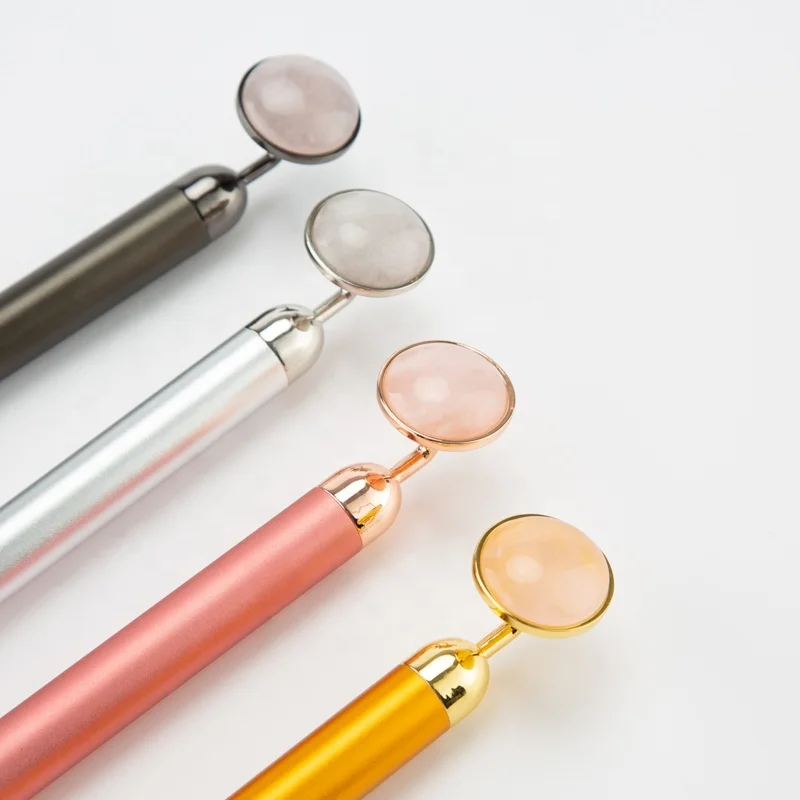 Dropshipping Metal 24k Golden Anti Aging Skin Beauty Face Lifting Rose Quartz Vibrating Jade Roller