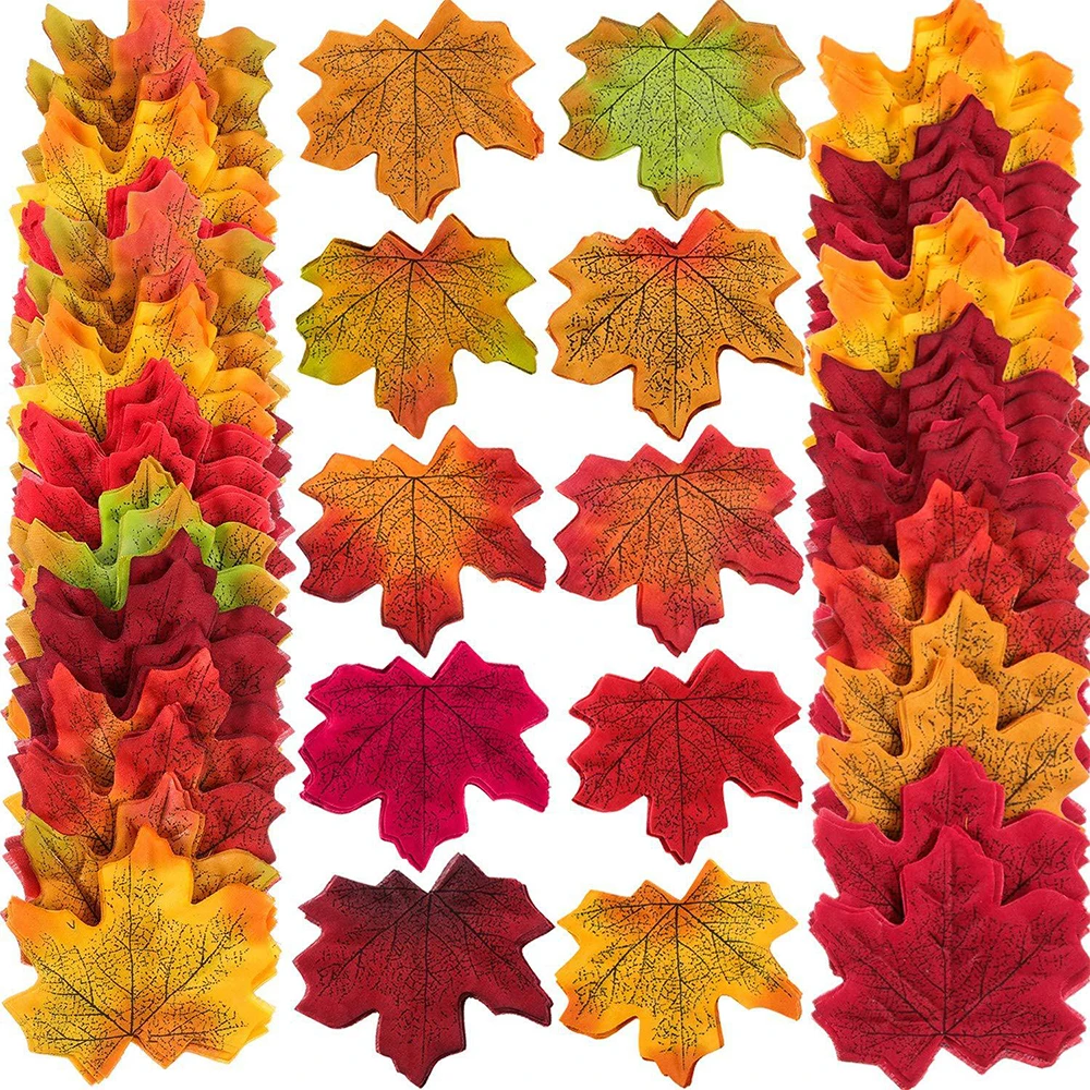 Maple Leaves Artificial Fall Leaves Assorted Mixed Faux Fall Color Maple Leaves Decoration Fake Maple Art for Craft, Wedding