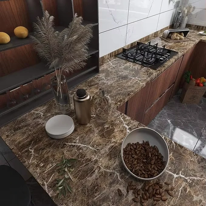 High Quality Brown Marble Granite Stickers Peel and Stick Vinyl PVC Self Adhesive Waterproof 3D Wall Stickers for Home