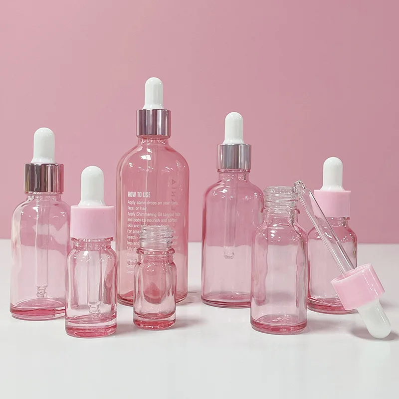 Cosmetic Packaging 30ml 50ml 100ml  Hair Oil Essential Oil Perfume Pink Rose Gold Glass Dropper Bottle For Skin Care Packaging