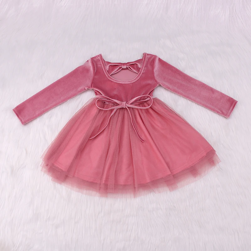 Happy Luoka OEM soft pink gauzy dress velvet dress beautiful and elegant girl dress