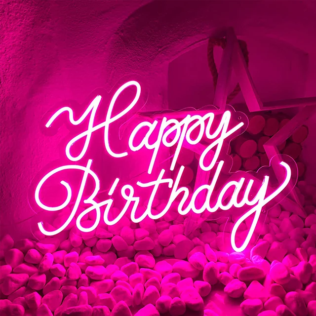 Drop Shipping 2021 Popular Custom Acrylic Led Light Happy Birthday Neon Sign Custom For Wedding Party Christmas Decoration