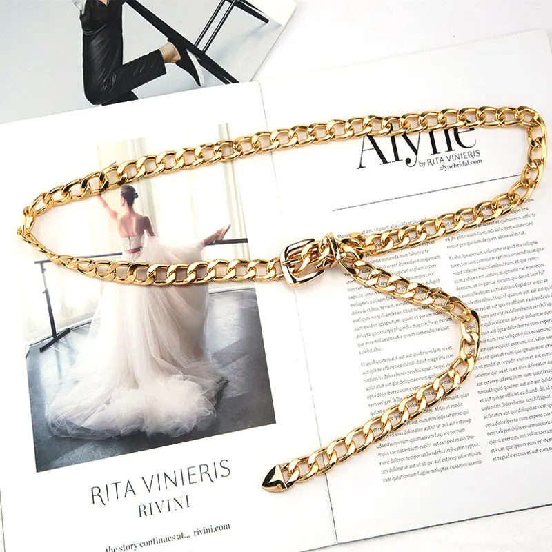 Popular Elegant Ladies Body Metal Belt Custom Golden Hollow Accessories Chain Belt Women Waist Belts Chain For Dress