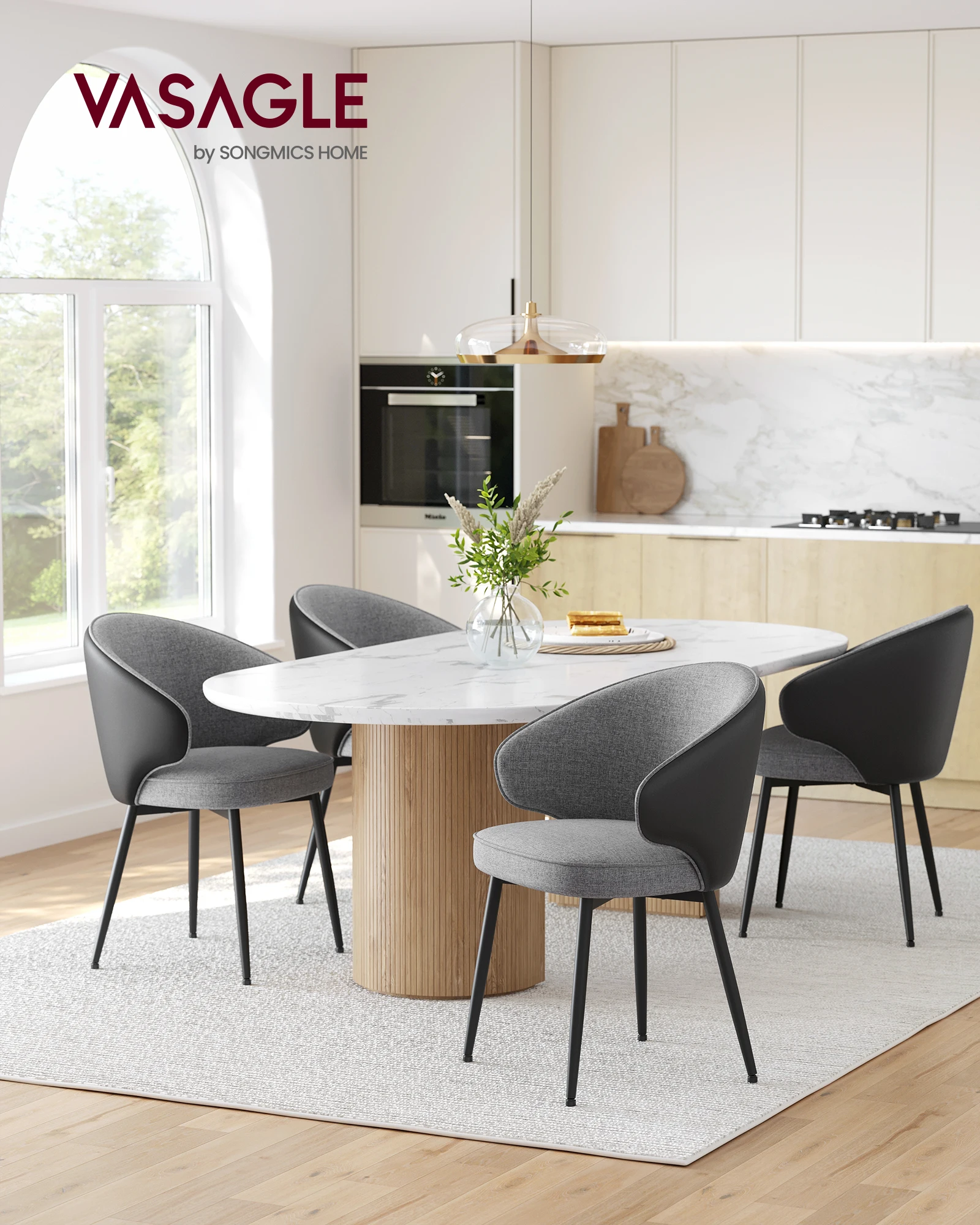 VASAGLE Modern Metal Simple Fabric Backrest PU Dining Chair With Coated Legs