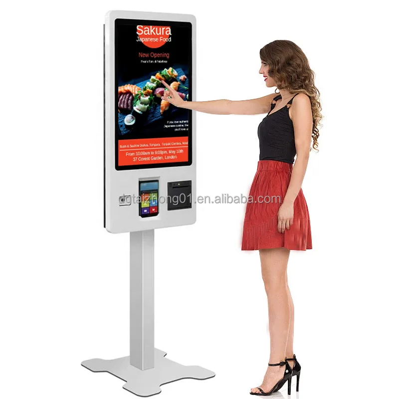 21.5 Inch Fast Food Order Kiosk Machine with Touch Screen LCD QR Code Scanner Printer Self-Service Payment for Outdoor Use