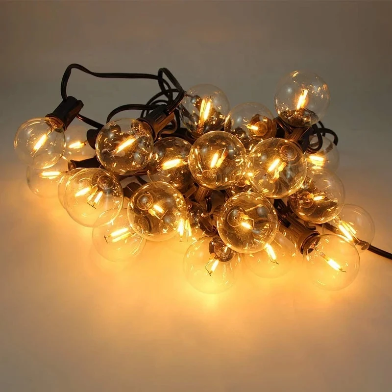 25pcs 1W warm white 2200K Vintage G40 edison LED Clear Glass bulbs 23pcs E12 socket IP44 25ft Patio LED String lights