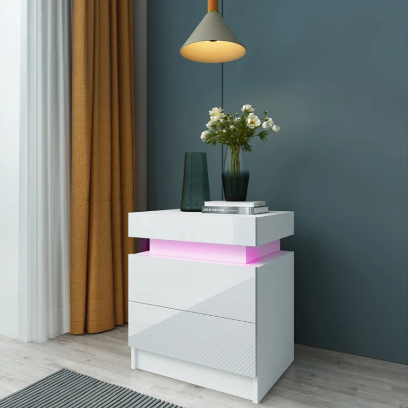 Новый современный дизайн на заказ, мебель для спальни со светодиодными ящиками, прикроватный столик из белого мрамора, ночники со светодиодным освещением