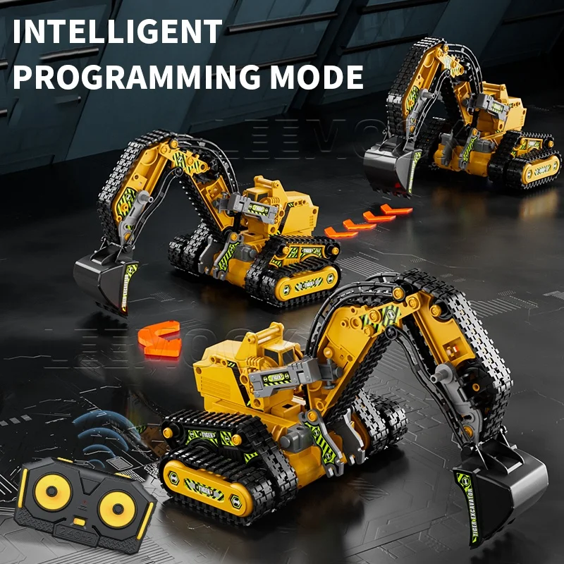 Leemook Hot Radio Control Excavator Bulldozer 2.4G RC Die Cast Construction Truck Toys Set 4-in-1 Engineering Vehicle
