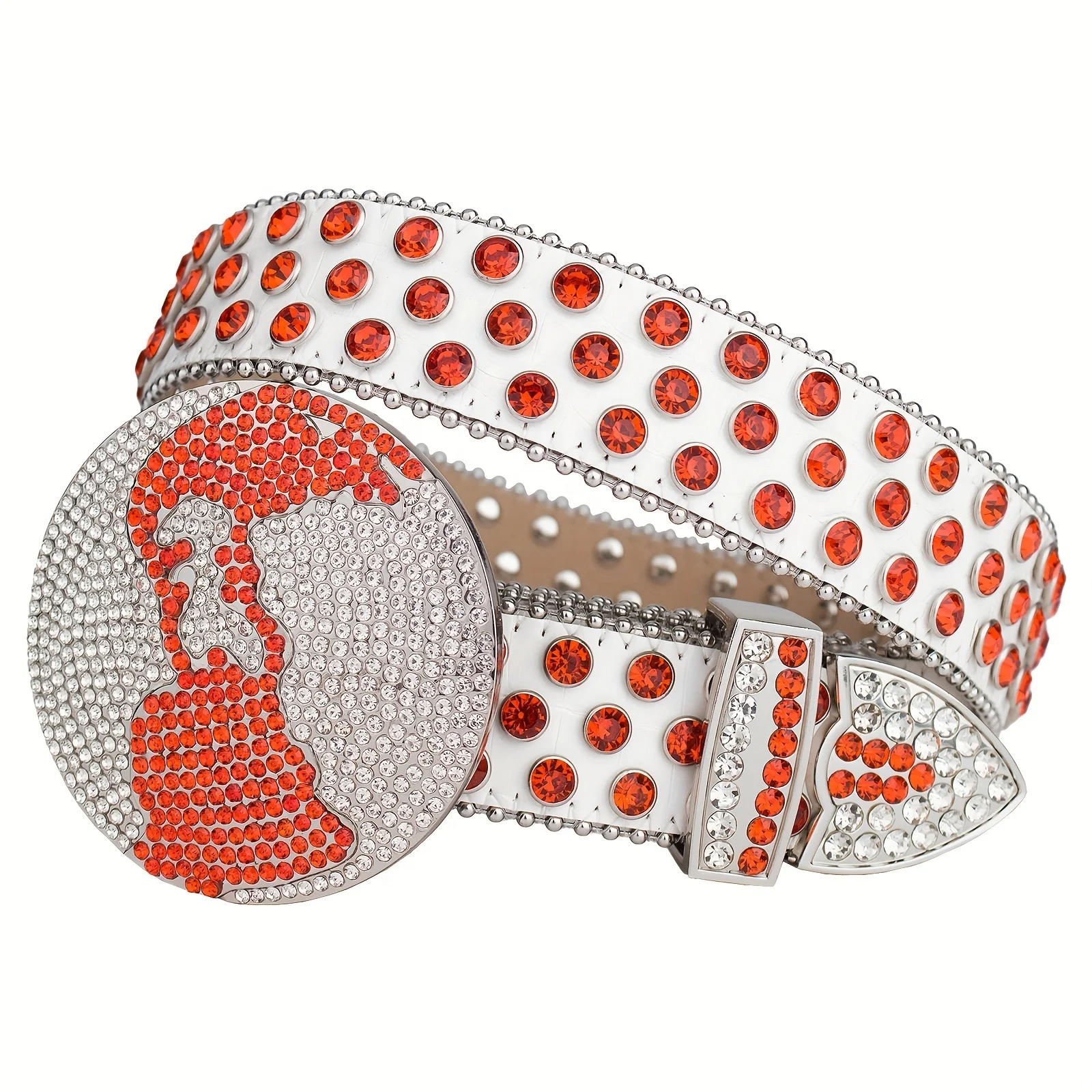 Hip Hop Western Cowboy Rhinestone Pu Belt Big Planet Round Buckle For Men Women Jeans Pants