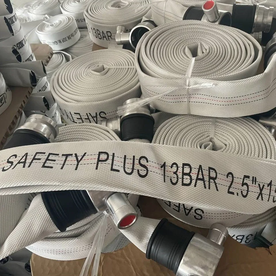 High quality Single Jacket white, red Fire hose, fire fighting, marine discharge hose, with aluminum coupling in Africa