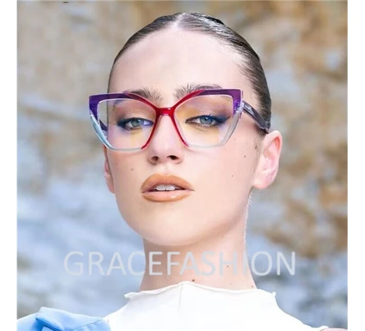 2024 New TR90 Ladies Anti Blue Light Glasses Optical Frame Cat Eye Square Large Frame Eye Protection Splicing Color Eyeglasses