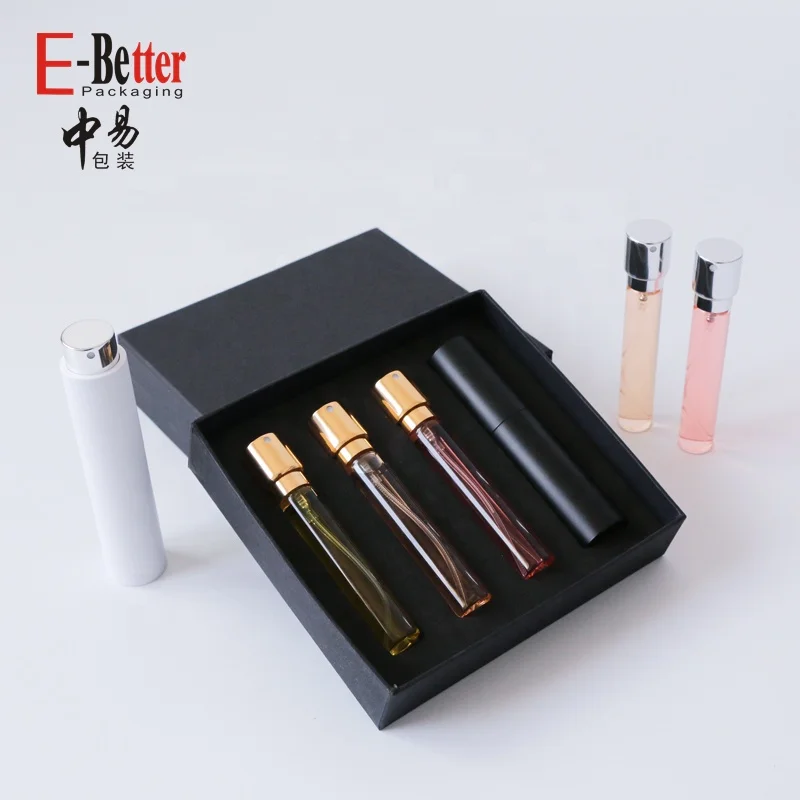 Custom luxury atomizer 8ml 10ml 20ml 30ml refillable cosmetics travel mini sample packaging perfume spray bottle with box set