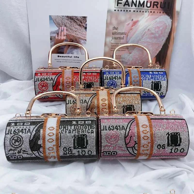 Luxury COKE $100 Dollars Rhinestone Crystal Money Bag Clutch Evening Bag Purse Crystals Bling Money Bag Rhinestone Money Purse