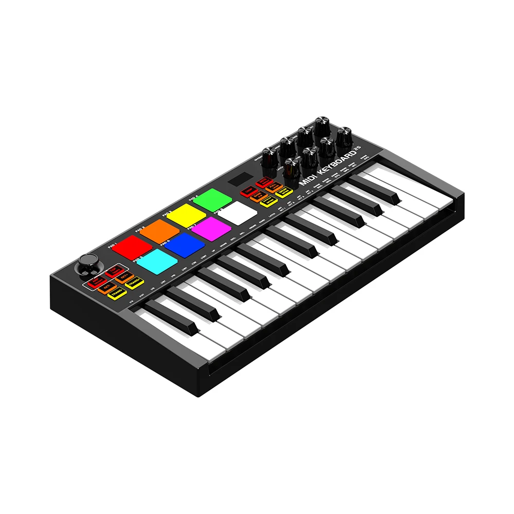 Konix colorful piano MIDI Output axiom  25 Key USB arranger  Keyboard Drum Pad clavie with battery Midi Controller Keyboard