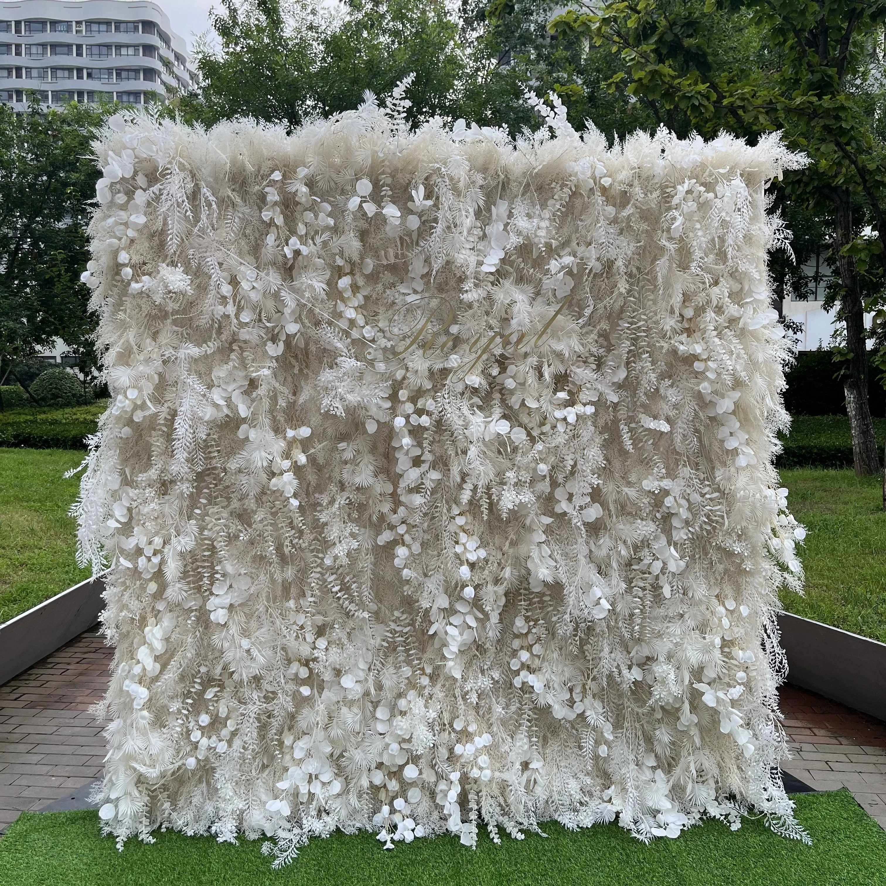 Новый Дизайн Свадебное Рождественское украшение красный цвет белый фон искусственные пампасы трава цветок стена для свадебных украшений