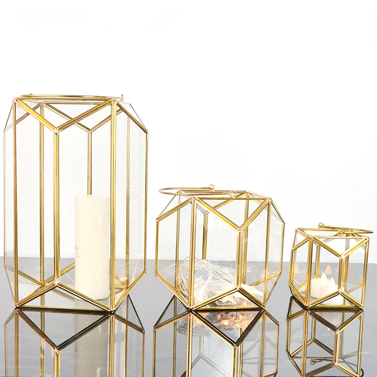 geometric metal wedding holder set of 3  three floor standing lanterns for candles