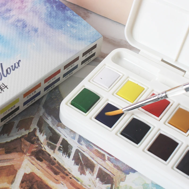 Hot Sale High Quality Portable 12 Colors Removable Solid Watercolor Painting Set For Kids