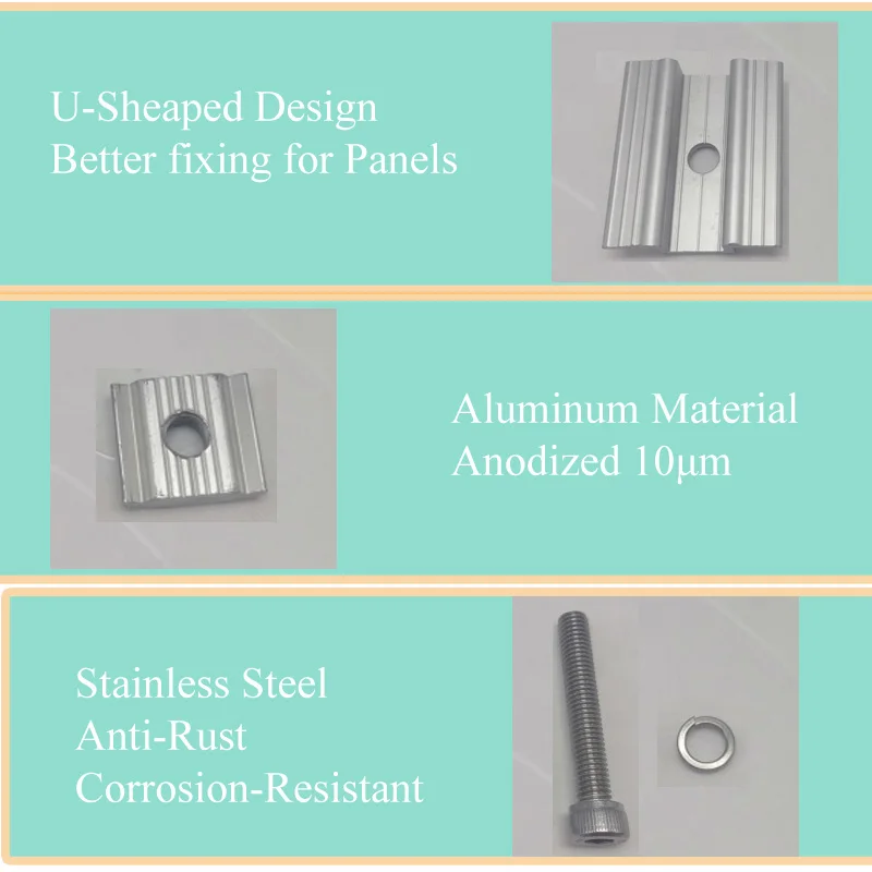 Mid clamp  solar  rail mounting bracket panels solar aluminum solar panel roof mount system