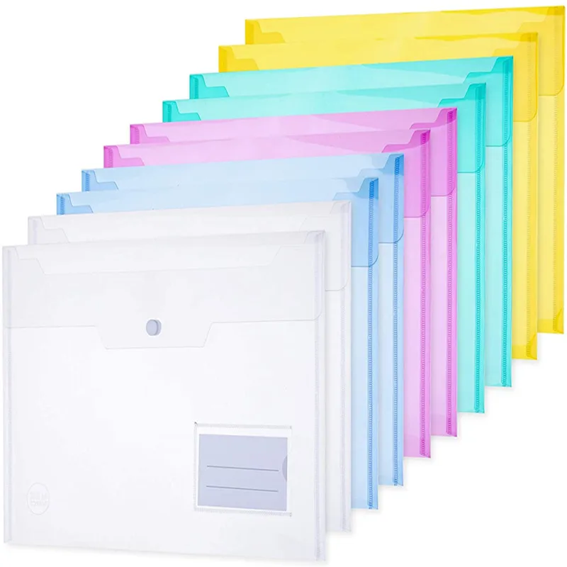 Plastic Wallets   A4 Folders 13 x 9.2 inch Assorted Colours with Label Pocket and Snap Button
