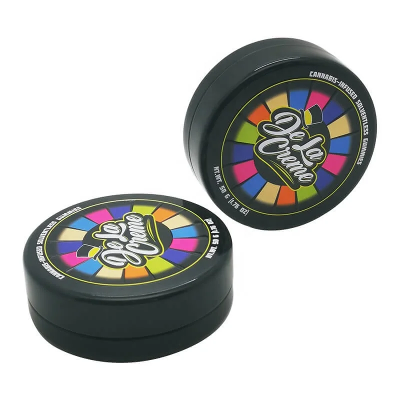 Food High Quality Child Resistant Proof Metal Tin Can Round CR Tin Box with Screw Lid for Gummy Candy Packaging