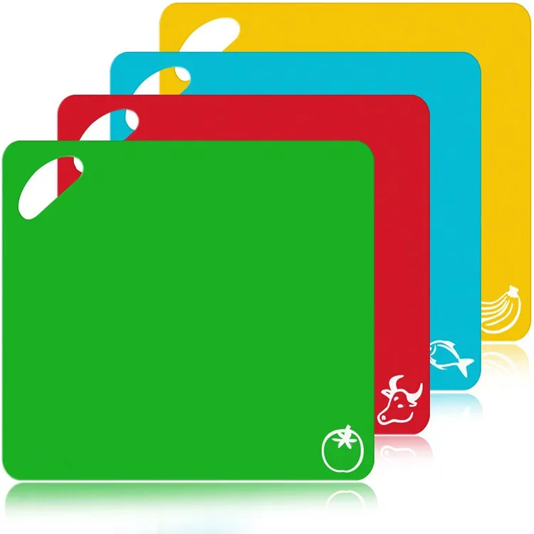 Food Grade Portable Kitchen Chopping Board 4 Piece Colorful Plastic Flexible Cutting Mat Non-Slip Cutting Board Set