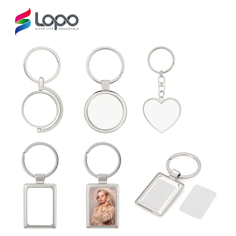 Wholesale Personalized Sublimate Photo Printed Square Round Rotary Heart Shaped Metal Keyring Sublimation Key Chain Blank
