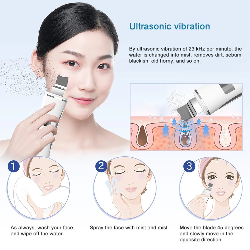 New Version Upgraded Portable Professional Ion Spatula  Wireless Ultrasonic Face Massager Cleaner Skin Scrubber For Face