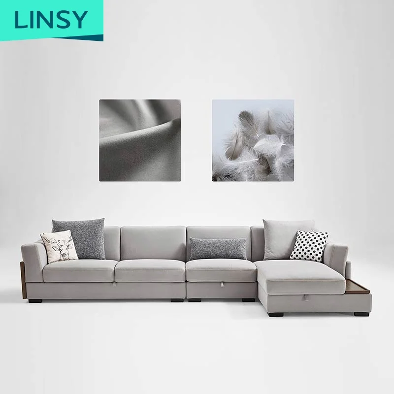 Linsy L Shape Sofa Cover Fabric Blue Grey Living Room Interior Home Furniture Corner Sectional Sofa Set With Storage Space 995