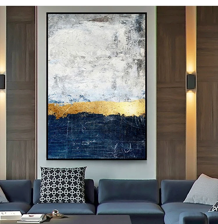 
Abstract gold blue art canvas painting acrylic paintings on canvas white large painting wall pictures wall art home decor 