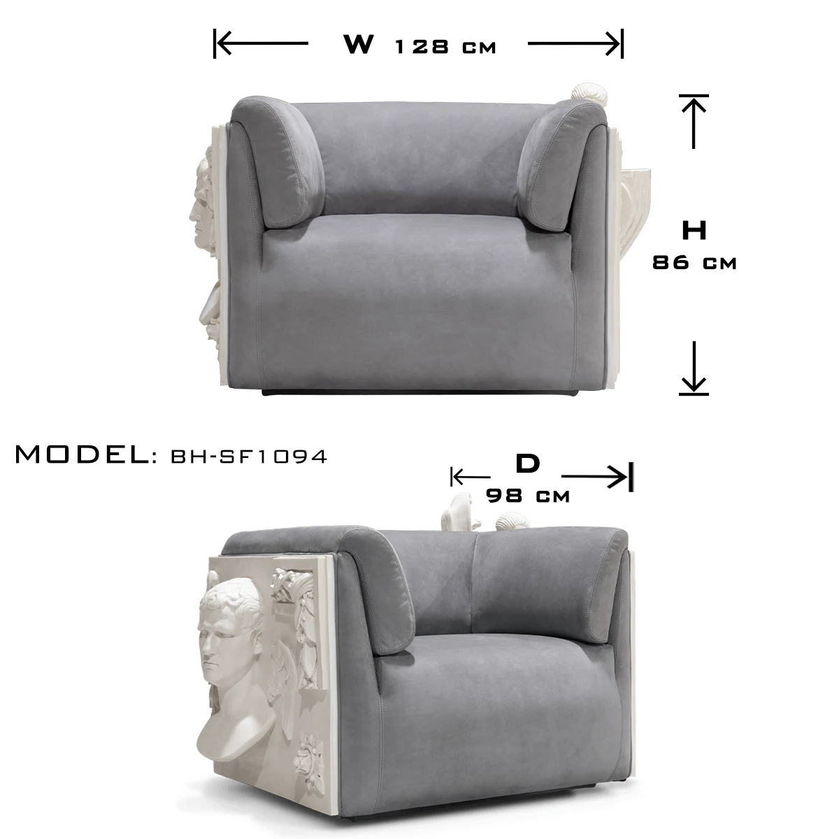 Versailles-Inspired Luxury Armchair - Fiberglass Molded, Velvet Upholstery, Stone-Finished Resin/Fiber