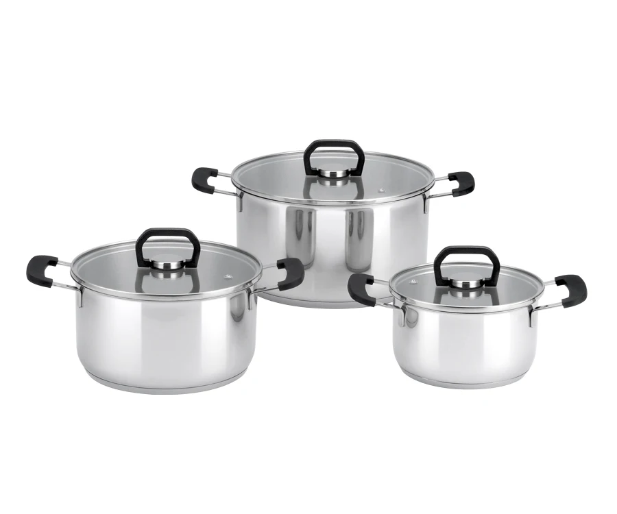 Kitchenware cooking pot casseroles 3 ply stackable thick base induction kitchen utensils 304 stainless steel cookware set