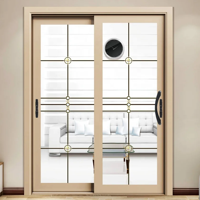 Wood color aluminum sliding door for living room / balcony door