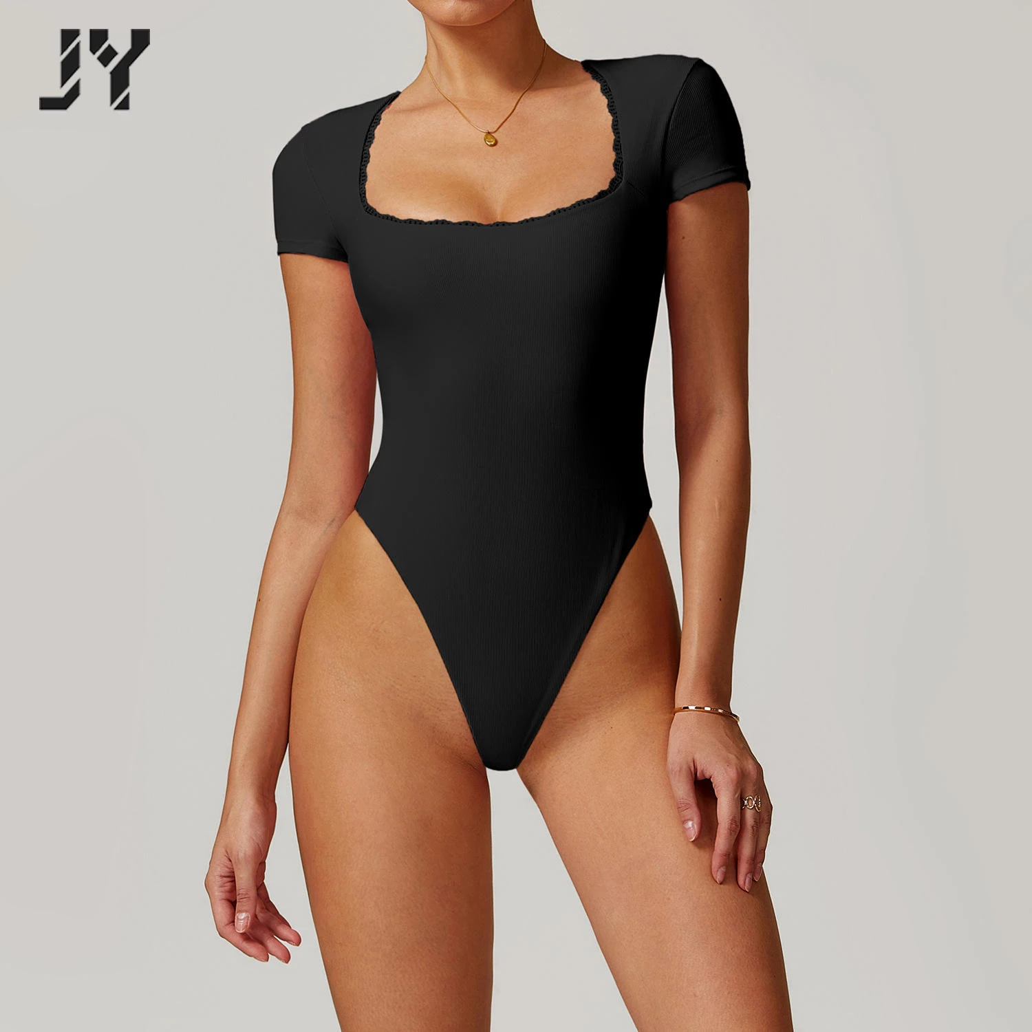 JY hot sexy lace yoga bodysuit ballet dance one-piece short sleeve yoga wear bodysuit base jumpsuit Quick-drying bodysuit