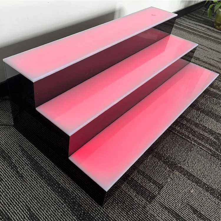 RGB Colorful Light Acrylic Step Risers Beverage Wine Display Stand PMMA Beer Bottle Display Rack with Remote Control
