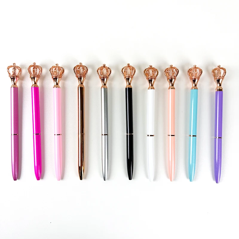 Hot Selling Luxury Diamond Pen Beautiful Crown Metal Designer Ballpoint with 1.0mm Writing Width Custom Logo Promotional Gifts