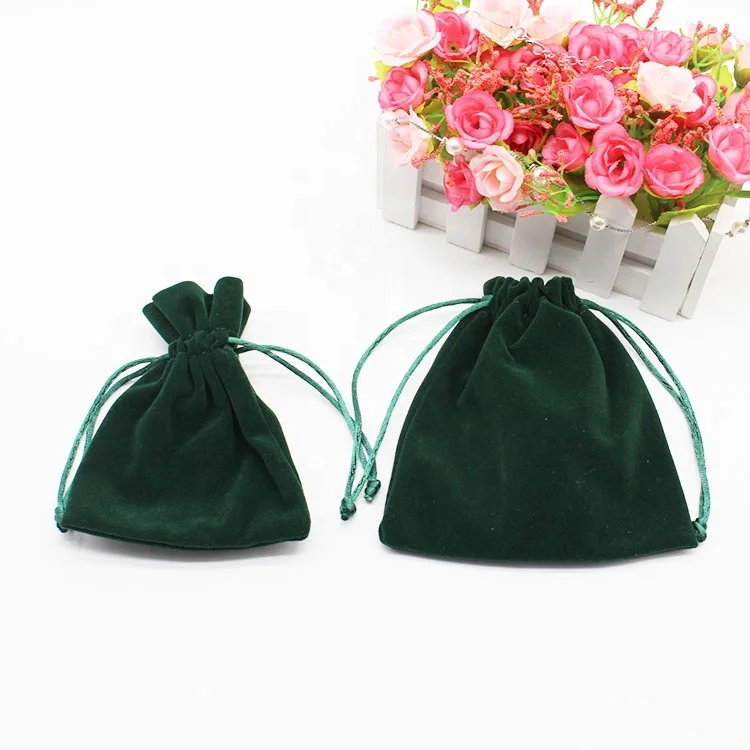wholesale green velvet jewelry pouch with custom logo printing gifts jewelry packaging bags small