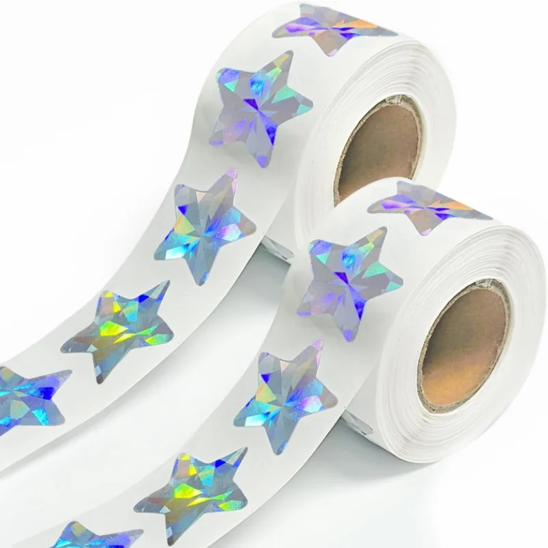 Glossy Self-Adhesive PVC Laser Pentagram Star Waterproof DIY Packaging Seal custom label with logo for Gemstone Gift Decoration