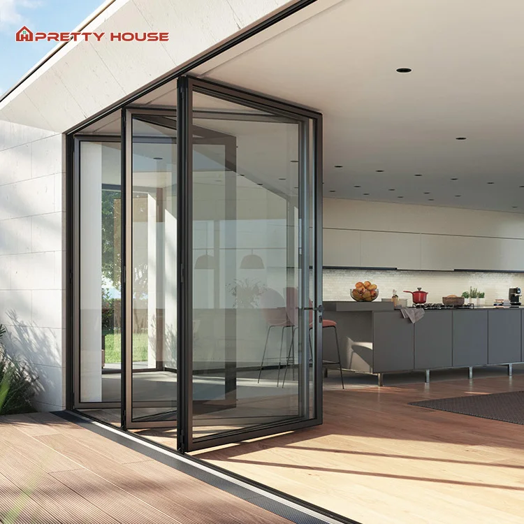 American Style Custom 6 panel glass folding door patio exterior waterproof accordion aluminium french bi fold doors