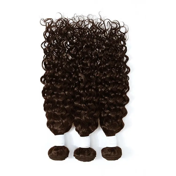 Волнистые человеческие волосы 10 А необработанные натуральные с выравненной кутикулой Необработанные индийские волнистые пучки темно-коричневого/натурального цвета