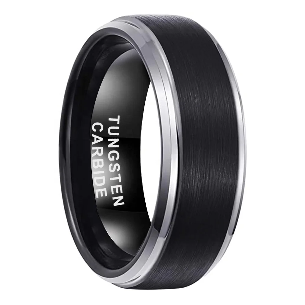 Coolstyle Jewelry 8mm Stepped Beveled Two Tone Black Tungsten Wedding Band for Men Women Wholesale Fashion Finger Rings