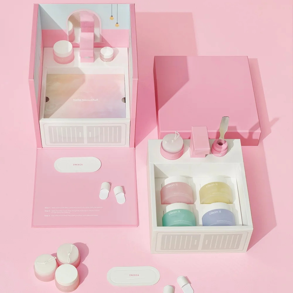 Pastel skincare box cleansing balm packaging face lotion body lotion cardboard box skincare gift box packaging with logo