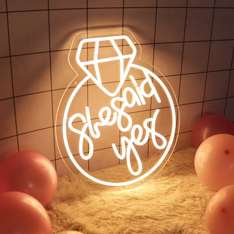 48.3*40cm LED Acrylic Neon Sign She Said Yes Engagement Party Decoration She Said Yes Neon Signs Lighting