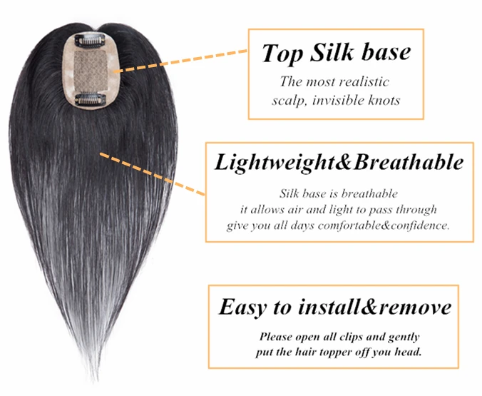 
6*9cm Silk Base Clip on Natural Human Hair Closure Womens Topper, Toupee Hair Piece for women, Thinning hair loss treatment 