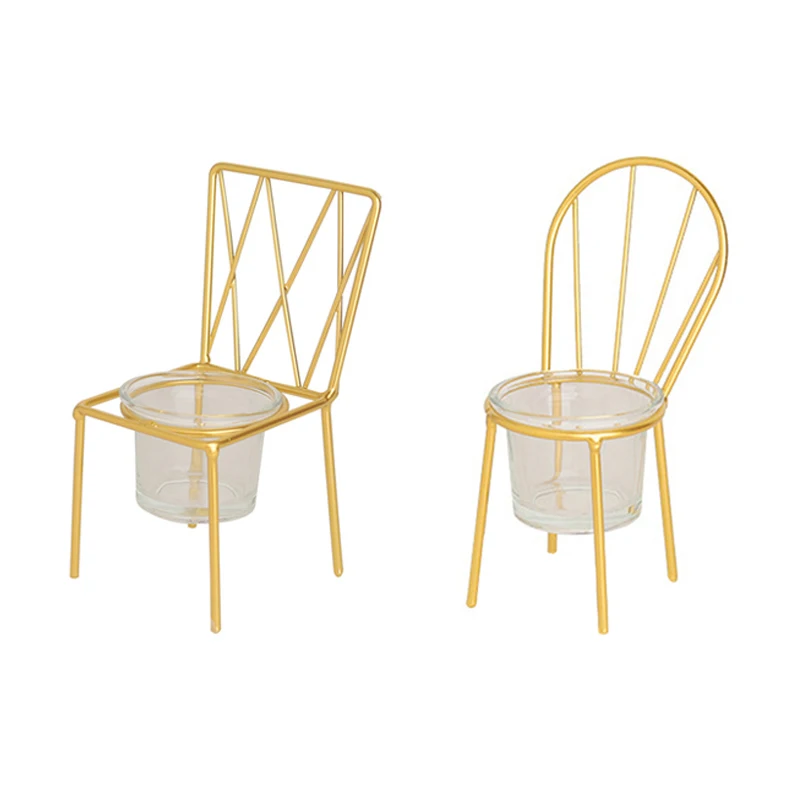 Nordic Geometric Mini Chair Tealight Metal Glass Cup Tea Light Candle Holders for Spa Decor, Iron for Home Office Gold Christmas