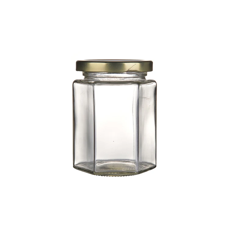 Factory wholesale 500ml Empty Hexagon Food Storage Jar Glass Honey Bottle with Sealed Lid
