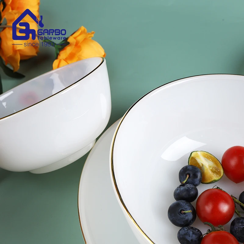 gold rim round shape opal glass dinner set 14 pieces for home tableware plates and bowls heat resistant jade opal glassware set