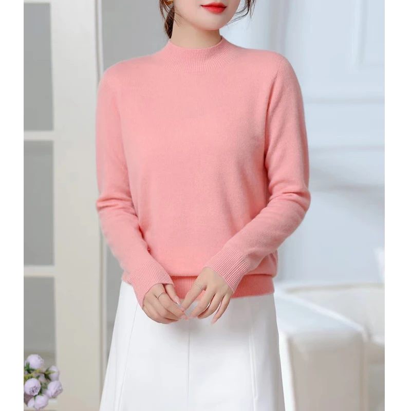 sweater custom 100% cashmere seamless one-piece sweater with half turtleneck inside and a solid color blouse for women