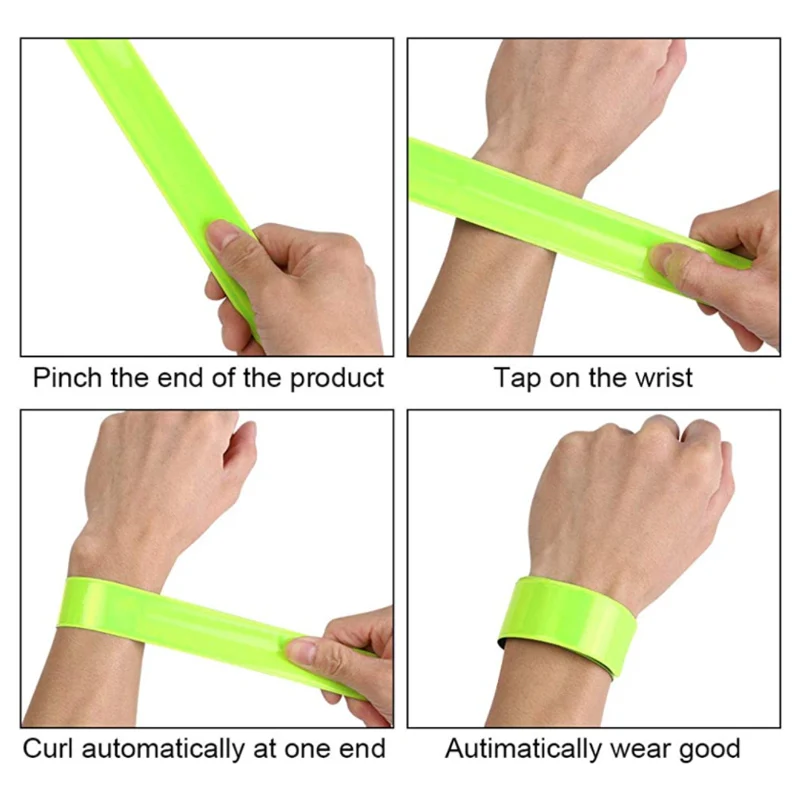 High Visibility Reflective Bracelet Armband Reflective Slap Snap for Cycling, Running, Adults, Children